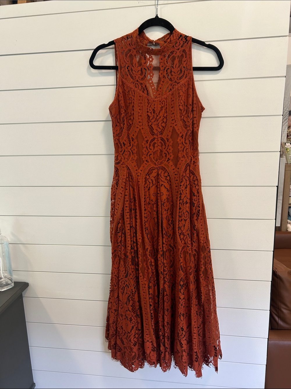 Free People Burnt Orange Lace Midi Dress
